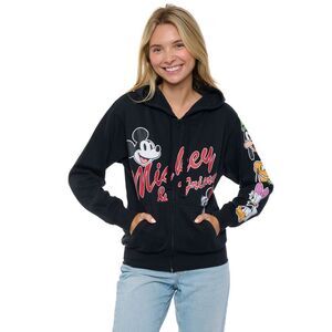 New Disney Womens Mickey Mouse & Friends Hoodie Sweatshirt Black Zip Up